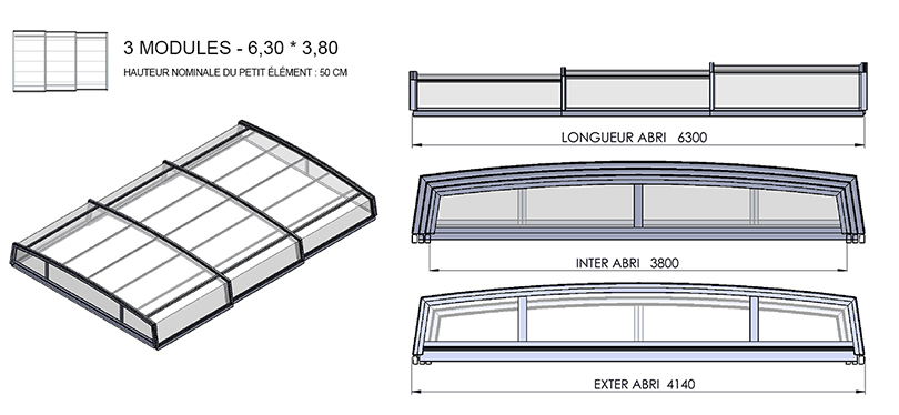 Exemples dimensions abri piscine prêt à poser